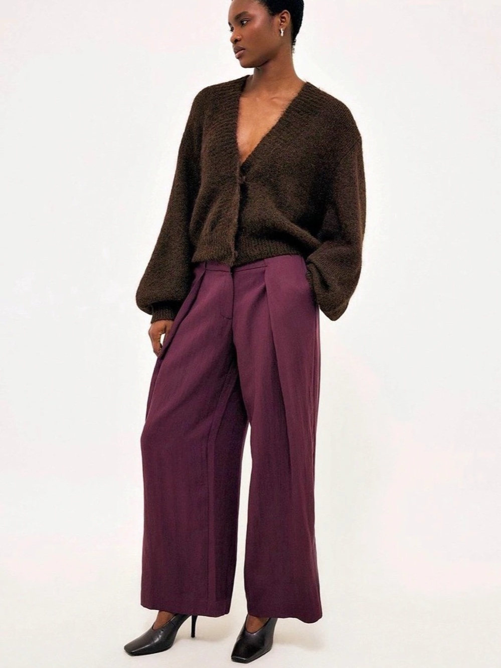 COS Pleated Modal Wide-Leg Trousers in Purple